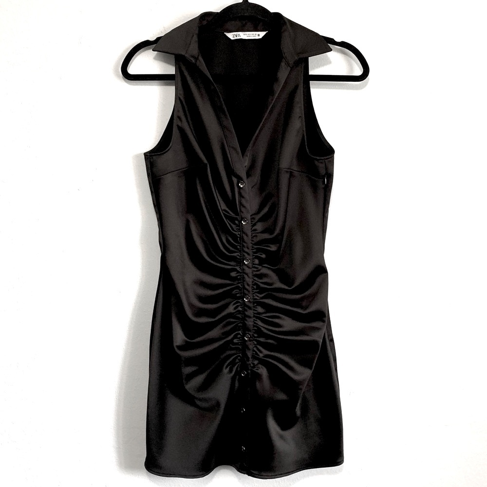 Zara Ruched Button Front Sleeveless Mini Dress